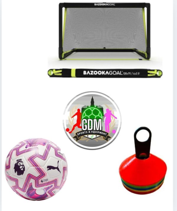 BazookaGoal Pop-Up Football Goal & Puma Orbita Cup PL Brilliance Football 25/26  & Set of 50 cones